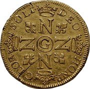 France 1 Louis D'or (William IX) SOLI DEO HONR GLOR G coin reverse France 1 Louis D'or (William IX) SOLI DEO HONR GLOR G coin reverse