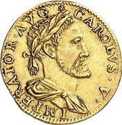 France 1 Pistole (Immobilization in the name of Charles V. Besancon) KM# 43 CAROLVS. V. IMPERATOR.AVG coin obverse France 1 Pistole (Immobilization in the name of Charles V. Besancon) KM# 43 CAROLVS. V. IMPERATOR.AVG coin obverse