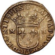 France 1 Quinzain Anna Mary Louise 1657  MARIA.P.DOMBAR.D.MONTISPEN M M coin obverse