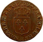France 1 Sol (Louis XV. Besancon Mint) KM# 545.13 ϽϹ FRANCIÆ ET NAVARRÆ REX 17 69 coin reverse France 1 Sol (Louis XV. Besancon Mint) KM# 545.13 ϽϹ FRANCIÆ ET NAVARRÆ REX 17 69 coin reverse