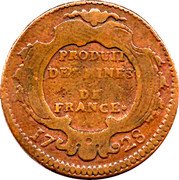 France 1 Sol (Louis XV) PRODUIT DES MINES DE FRANCE 1728 coin reverse France 1 Sol (Louis XV) PRODUIT DES MINES DE FRANCE 1728 coin reverse