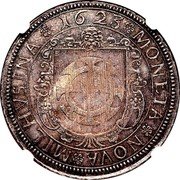 France 1 Thaler Free Imperial City of Mulhouse 1623  KM# 11 MONETA NOVA MILHVSINA 1623 coin obverse France 1 Thaler Free Imperial City of Mulhouse 1623  KM# 11 MONETA NOVA MILHVSINA 1623 coin obverse