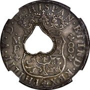 France 10 Bits ND (1761-1764)  Host years 1732-1747. Rare. KM# 5 Martinique PHILIP V D G HISPAN ET IND REX coin reverse France 10 Bits ND (1761-1764)  Host years 1732-1747. Rare. KM# 5 Martinique PHILIP V D G HISPAN ET IND REX coin reverse