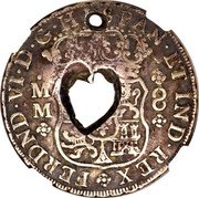 France 10 Bits Countermarked Coinage ND (1764)  Host years 1754-1760. KM# 10 FERDND VI D G HISPAN ET IND REX M M 8 coin reverse