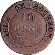 France 10 Centimes (Charles X. Pattern) ISLE DE BOURBON 10 CENT A coin reverse