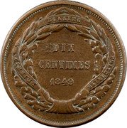 France 10 Centimes Essai by Malbet 1849 DIX CENTIMES 1848 LIBERTÉ ÉGALITÉ FRATERNITÉ coin reverse