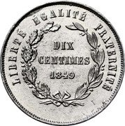 France 10 Centimes Radiant Liberty. Essai by Pillard 1849 LIBERTÉ ÉGALITÉ FRATERNITÉ DIX CENTIMES 1849 coin reverse