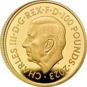 UK 100 Pounds R2-D2 and C-3PO 2023 Proof CHARLES III D G REX F D 100 POUNDS 2023 MJ coin obverse UK 100 Pounds R2-D2 and C-3PO 2023 Proof CHARLES III D G REX F D 100 POUNDS 2023 MJ coin obverse