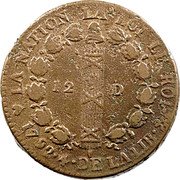 France 12 Deniers (Louis XVI) LA NATION LA LOI LE ROI 12 D 1792 4 DE LA LIB coin reverse France 12 Deniers (Louis XVI) LA NATION LA LOI LE ROI 12 D 1792 4 DE LA LIB coin reverse