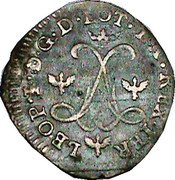 France 15 Deniers Duchy of Lorraine ND (1697-1729)  KM# 74 LEOP I D G D LOT BA REX IER coin obverse France 15 Deniers Duchy of Lorraine ND (1697-1729)  KM# 74 LEOP I D G D LOT BA REX IER coin obverse