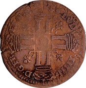 France 15 Deniers (Quinzain. Louis XIV. Countermarked. Aix) KM# 287.7a LVD XIIII D G FR ET N R & coin obverse France 15 Deniers (Quinzain. Louis XIV. Countermarked. Aix) KM# 287.7a LVD XIIII D G FR ET N R & coin obverse