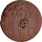 France 15 Deniers (Quinzain. Louis XIV. Countermarked. Aix) KM# 287.7a SIT NOMEN DOMINI BENEDICTVM 1692 coin reverse France 15 Deniers (Quinzain. Louis XIV. Countermarked. Aix) KM# 287.7a SIT NOMEN DOMINI BENEDICTVM 1692 coin reverse