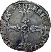 France 1/4 ECU (15 Sols) (Henri IV 2nd Type) HENRICVS.IIII.D.G.FRANC.ET.NAVA.REX coin obverse