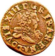 France 1Denier Tournois Louis XIII Navarre. Saint-Palais Mint 1635  LOVIS XIII D G R FRAN E NA coin obverse