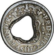 France 2 Bits Countermarked Coinage ND (1770-1772)  KM# 18 FERD VI D G HISP ET IND R R 2 coin obverse