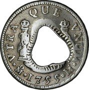 France 2 Bits Countermarked Coinage ND (1770-1772)  KM# 18 UTRA QUE UNUM MO 1755 M coin reverse