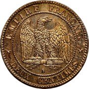 France 2 Centimes (Napoleon III Reverse Trial) EMPIRE FRANÇAIS B DEUX CENTIMES coin obverse