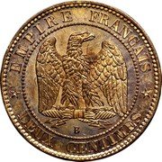 France 2 Centimes (Napoleon III Reverse Trial) EMPIRE FRANÇAIS B DEUX CENTIMES coin reverse