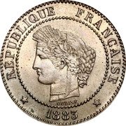 France 2 Centimes Pattern 1883 A REPUBLIQUE FRANCAISE 1883 OUDINE coin obverse