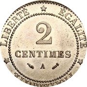 France 2 Centimes Pattern 1883 A LIBERTÉ ÉGALITÉ FRATERNITÉ 2 CENTIMES A coin reverse
