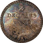 France 2 Decimes Essai by Lorthior. Uniface 1799 A L'AN 8 2 DÉCIMES L'AN 8 A coin reverse France 2 Decimes Essai by Lorthior. Uniface 1799 A L'AN 8 2 DÉCIMES L'AN 8 A coin reverse