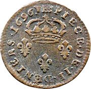 France 2 Deniers (Louis XIV Strasbourg) PIECE. DE. II. DENIERS. 1696 BB coin reverse France 2 Deniers (Louis XIV Strasbourg) PIECE. DE. II. DENIERS. 1696 BB coin reverse