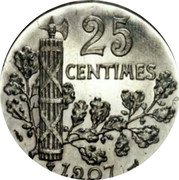 France 2 Francs Pattern 1907  25 CENTIMES 1907 coin reverse