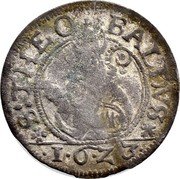 France 2 Kreutzer (1/2 Batzen) (City of Thann) KM# 5 S: THEBALDVS 1623 coin reverse France 2 Kreutzer (1/2 Batzen) (City of Thann) KM# 5 S: THEBALDVS 1623 coin reverse