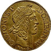 France 2 Louis D'or (Gaston Posthumous Issue. Principality of Dombes) GASTON VS P DOMBARVM 1652 coin obverse France 2 Louis D'or (Gaston Posthumous Issue. Principality of Dombes) GASTON VS P DOMBARVM 1652 coin obverse