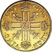 France 2 Louis D'or (Louis XIV. Short wick) CHRS REGN VINC IMP A coin reverse France 2 Louis D'or (Louis XIV. Short wick) CHRS REGN VINC IMP A coin reverse
