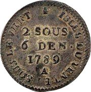 France 2 Sous 6 Deniers (Louis XVI Pattern) KM# Pn2 ISLES DU VENT ET SOUS LE VENT 2 SOUS 6 DEN 1789 A coin reverse France 2 Sous 6 Deniers (Louis XVI Pattern) KM# Pn2 ISLES DU VENT ET SOUS LE VENT 2 SOUS 6 DEN 1789 A coin reverse