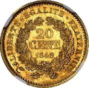France 20 Centimes (Essai by Oudine) LIBERTÉ ÉGALITÉ FRATERNITÉ 20 CENT. 1849 coin reverse France 20 Centimes (Essai by Oudine) LIBERTÉ ÉGALITÉ FRATERNITÉ 20 CENT. 1849 coin reverse