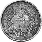 France 20 Centimes Essai by Oudine. Piedfort 1849 KM# P155 20 CENT. 1849 LIBERTÉ ÉGALITÉ FRATERNITÉ coin reverse France 20 Centimes Essai by Oudine. Piedfort 1849 KM# P155 20 CENT. 1849 LIBERTÉ ÉGALITÉ FRATERNITÉ coin reverse