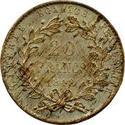 France 20 Francs (Essai by Boivin) 20 FRANCS 1848 LIBERTÉ ÉGALITÉ FRATERNITÉ coin reverse France 20 Francs (Essai by Boivin) 20 FRANCS 1848 LIBERTÉ ÉGALITÉ FRATERNITÉ coin reverse