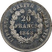 France 20 Francs (Essai by Bouvet. Helmeted Republic) 20 FRANCS 1848 LIBERTÉ ÉGALITÉ FRATERNITÉ coin reverse France 20 Francs (Essai by Bouvet. Helmeted Republic) 20 FRANCS 1848 LIBERTÉ ÉGALITÉ FRATERNITÉ coin reverse