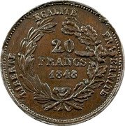 France 20 Francs (Essai by Catel) 20 FRANCS 1848 LIBERTÉ ÉGALITÉ FRATERNITÉ coin reverse France 20 Francs (Essai by Catel) 20 FRANCS 1848 LIBERTÉ ÉGALITÉ FRATERNITÉ coin reverse