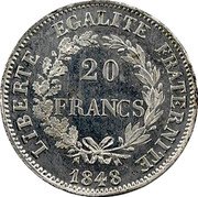 France 20 Francs (Essai by Dieudonne) 20 FRANCS 1848 LIBERTÉ ÉGALITÉ FRATERNITÉ coin reverse France 20 Francs (Essai by Dieudonne) 20 FRANCS 1848 LIBERTÉ ÉGALITÉ FRATERNITÉ coin reverse