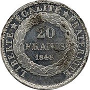 France 20 Francs (Essai by Farochon) 20 FRANCS 1848 LIBERTÉ ÉGALITÉ FRATERNITÉ coin reverse France 20 Francs (Essai by Farochon) 20 FRANCS 1848 LIBERTÉ ÉGALITÉ FRATERNITÉ coin reverse