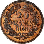 France 20 Francs (Essai Piedfort by Gayrard) KM# Pn151 20 FRANCS 1848 coin reverse France 20 Francs (Essai Piedfort by Gayrard) KM# Pn151 20 FRANCS 1848 coin reverse