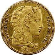 France 20 Francs (Essai Piedfort by Gayrard. Gilded) REPUBLIQUE FRANÇAISE coin obverse France 20 Francs (Essai Piedfort by Gayrard. Gilded) REPUBLIQUE FRANÇAISE coin obverse