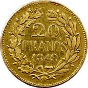 France 20 Francs (Essai Piedfort by Gayrard. Gilded) 20 FRANCS 1848 coin reverse France 20 Francs (Essai Piedfort by Gayrard. Gilded) 20 FRANCS 1848 coin reverse