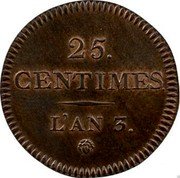France 25 Centimes (Essai by Dupre) 25 CENTIMES L'AN 3 coin reverse France 25 Centimes (Essai by Dupre) 25 CENTIMES L'AN 3 coin reverse