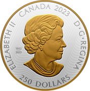 Canada 250 Dollars Raven Brings the Light 2023 Proof 1952 2022 2023 250 DOLLARS CANADA ELIZABETH II D G REGINA SB coin obverse Canada 250 Dollars Raven Brings the Light 2023 Proof 1952 2022 2023 250 DOLLARS CANADA ELIZABETH II D G REGINA SB coin obverse