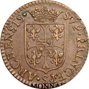 France 3 Deniers (1 Liard) (Charles I. Narrow Bust) SVP. PRINCEPS. ARCHENSIS. coin reverse France 3 Deniers (1 Liard) (Charles I. Narrow Bust) SVP. PRINCEPS. ARCHENSIS. coin reverse