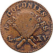 France 3 Sols 9 Deniers (Countermarked 12 Deniers of Louis XV) KM# 1 COLONIES FRANÇOISES L. XV coin obverse