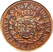 France 3 Sols 9 Deniers (Countermarked 12 Deniers of Louis XV) KM# 1 SIT NOMEN DOMINI BENEDICTUM 1767 R F coin reverse