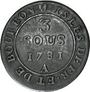 France 3 Sous Louis XVI 1781 A KM# 2 ISLES DE FR.ET DE BOURBON 3 SOUS 1781 A coin reverse