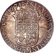 France 30 Sols (1/2 ECU) (Louis XIV) BENEDICIVM 1674 SIT NOMEN DOMINI coin reverse France 30 Sols (1/2 ECU) (Louis XIV) BENEDICIVM 1674 SIT NOMEN DOMINI coin reverse