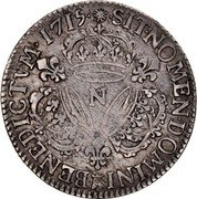 France 30 Sols (1/4 ECU) (Louis XV. Montpellier) KM# 410.3 SIT NOMEN DOMINI BENEDICTVM 1715 N coin reverse France 30 Sols (1/4 ECU) (Louis XV. Montpellier) KM# 410.3 SIT NOMEN DOMINI BENEDICTVM 1715 N coin reverse