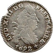 France 4 Sols (Louis XIV) LVD. XIIII. D: G FR. ET. NA. RE. BD. 1692 coin obverse France 4 Sols (Louis XIV) LVD. XIIII. D: G FR. ET. NA. RE. BD. 1692 coin obverse